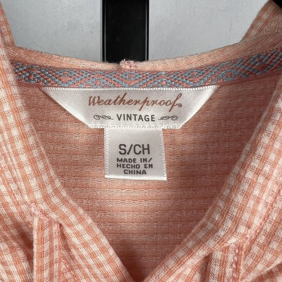 Weatherproof Vintage Hoodie Womens Small Pink Gingham Drawstring Long Sleeve Top - Picture 6 of 8